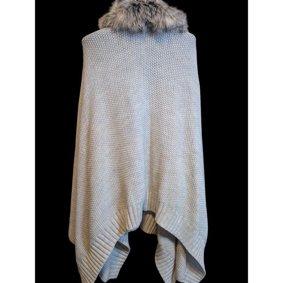 Faux Fur Trimmed Elegant Poncho Wrap Women One Size Outerwear Layering Fall... - Picture 5 of 6